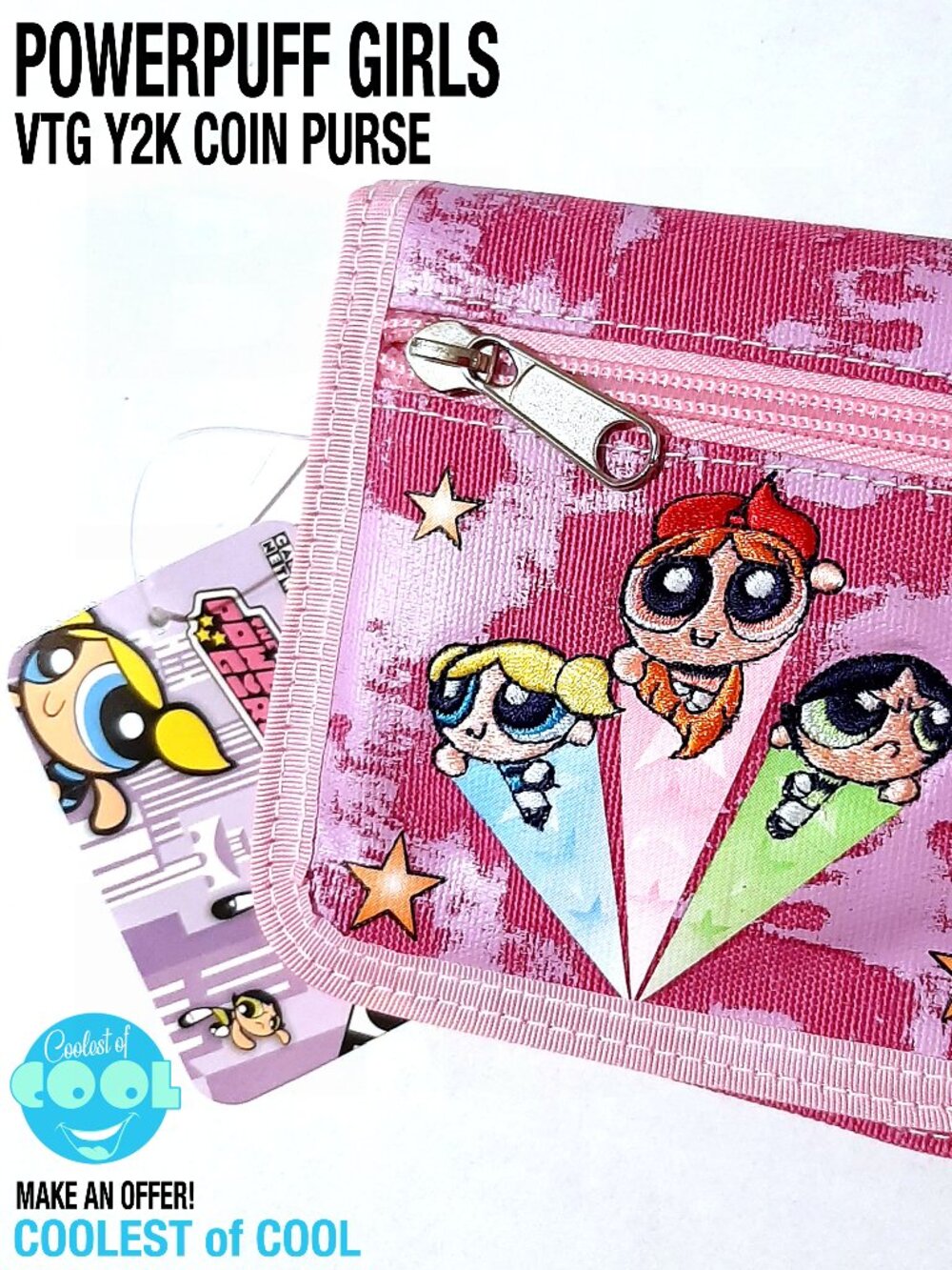 VTG Y2K Cartoon Network Powerpuff Girls plush 3D purse pink yellow zipper NWT